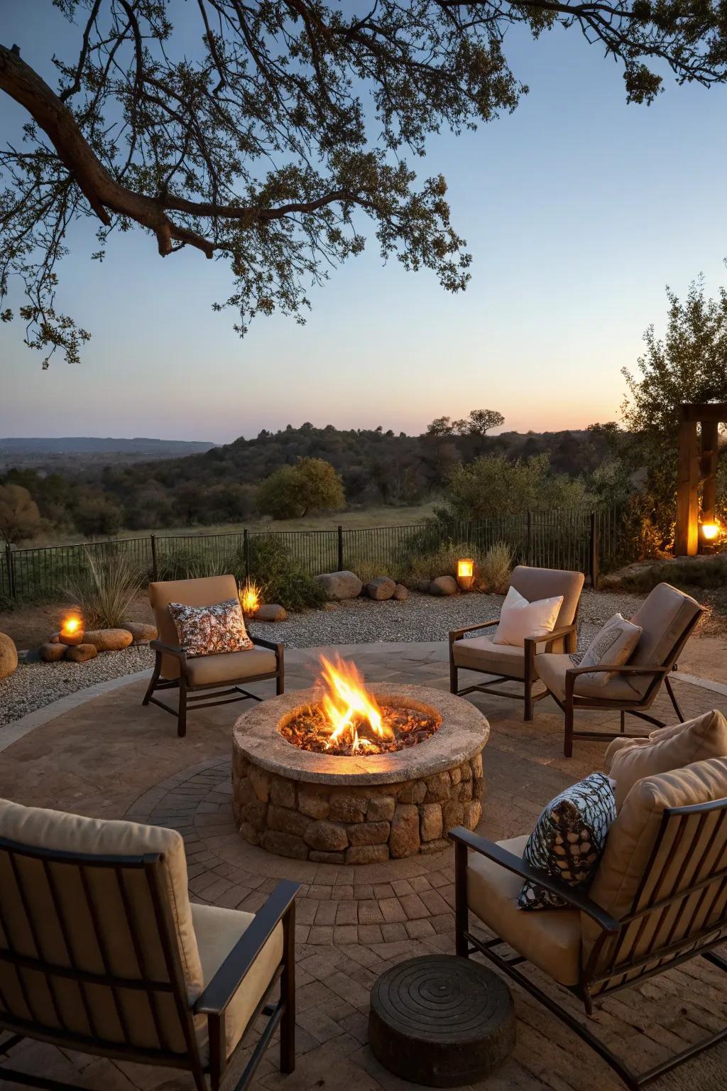 Gather around a fire pit for warmth and relaxation.