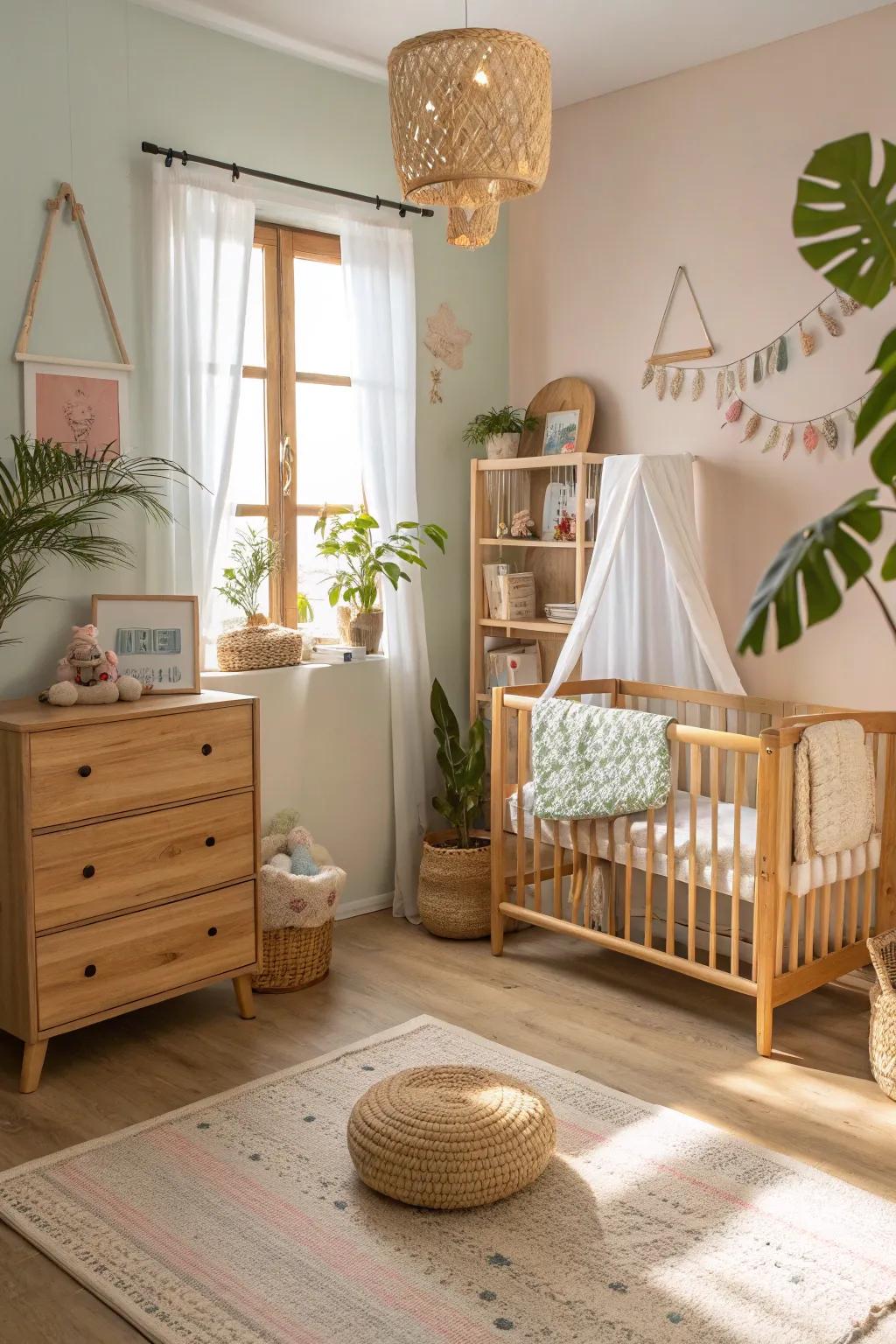 Natural wood furniture offers a sustainable and warm touch.