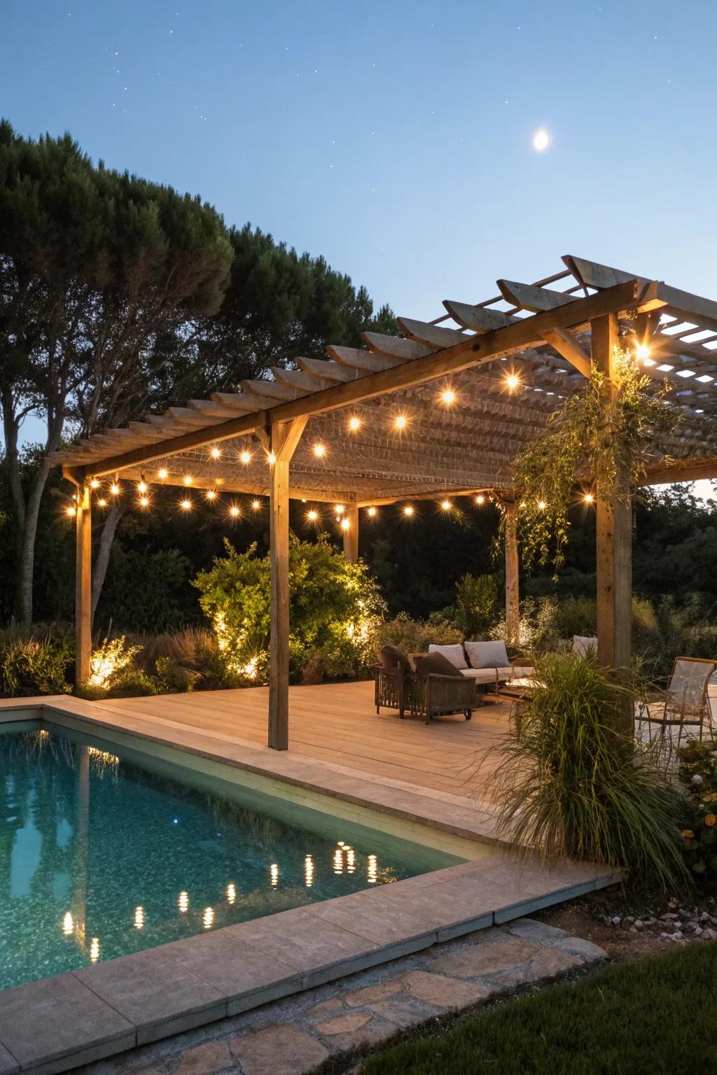 String lights make a captivating night ambiance.