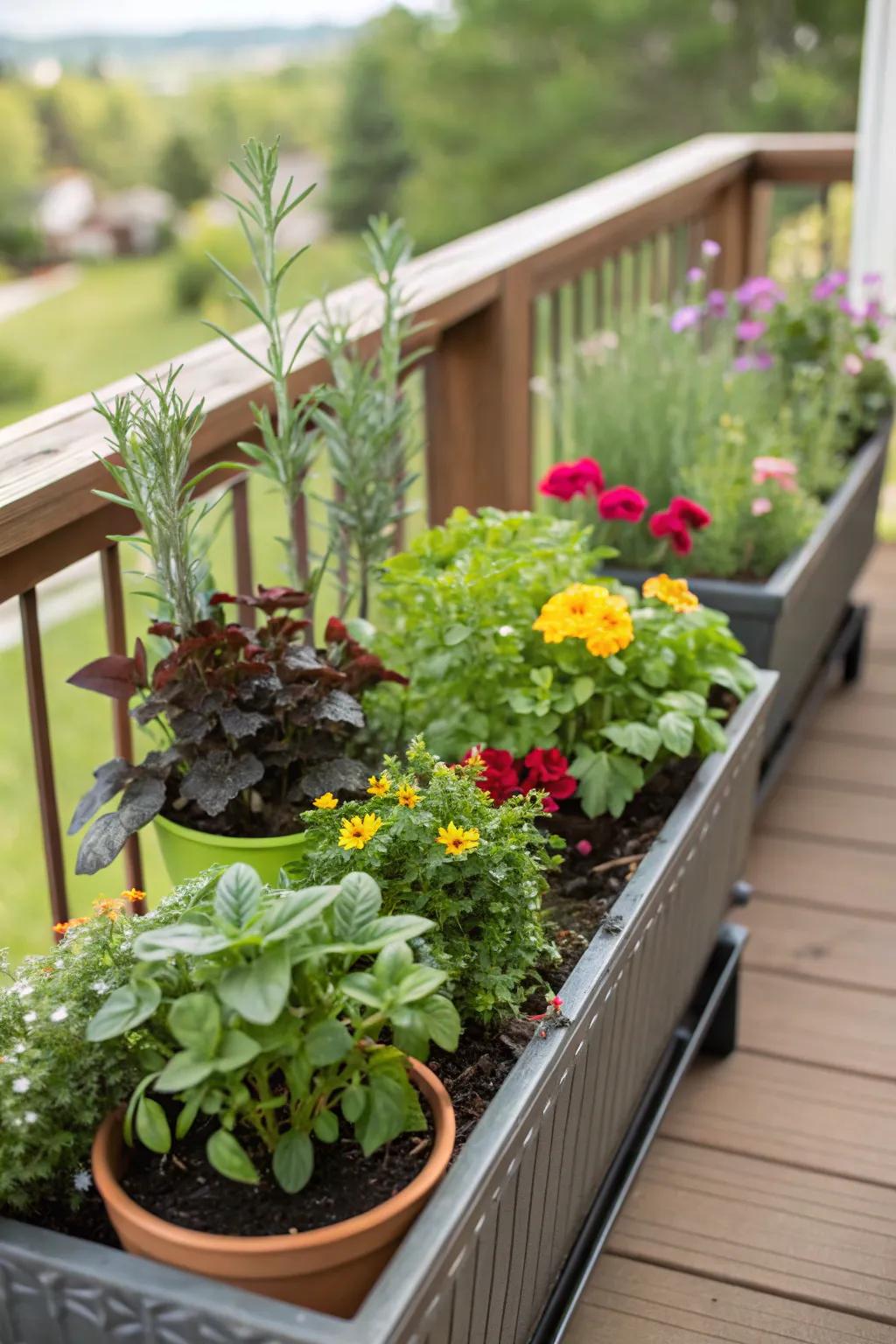 Integrated flora containers introduce greenery and vitality to your deck.