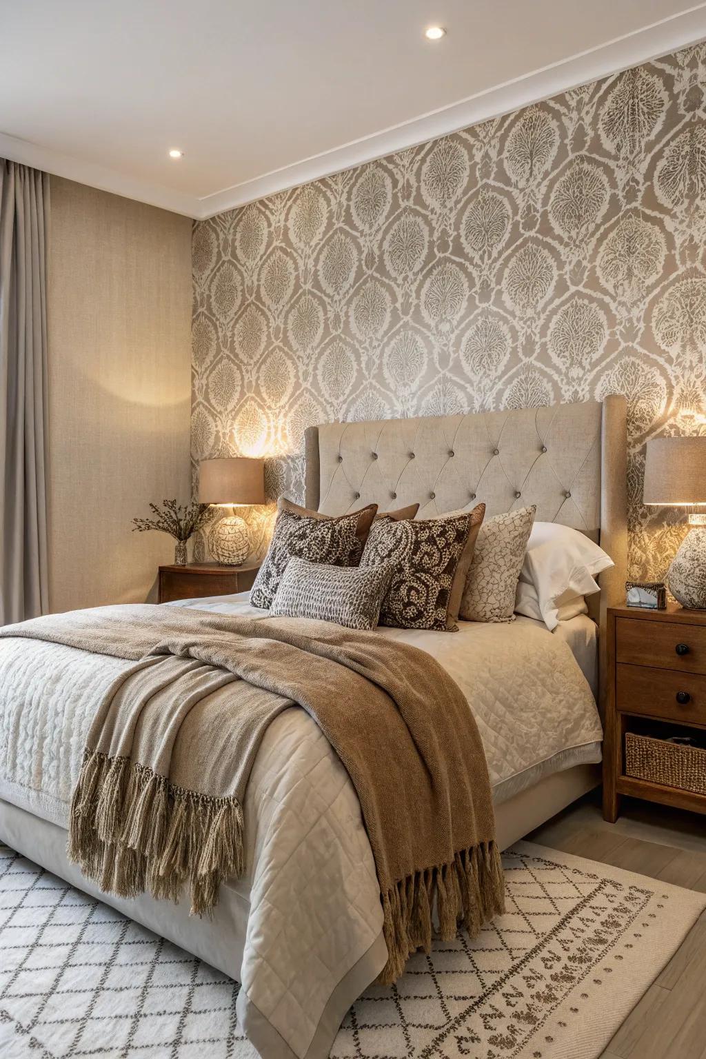 Textured wallpaper brings depth and warmth.