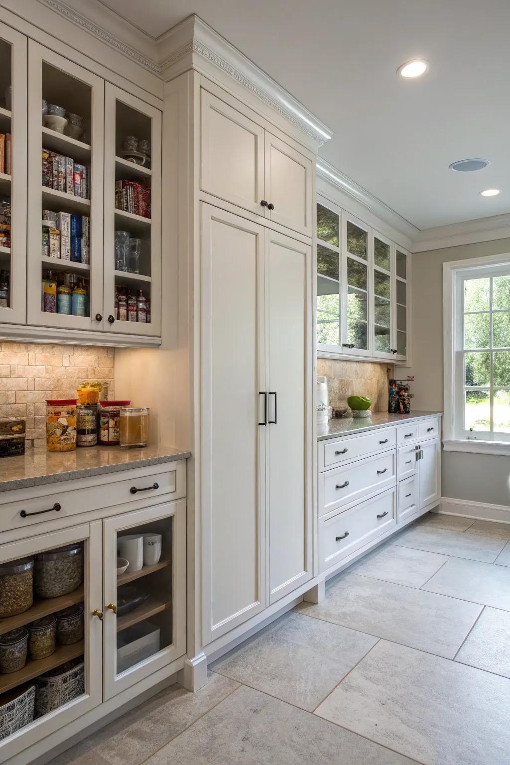 Floor-to-ceiling cabinets providing both storage and style.
