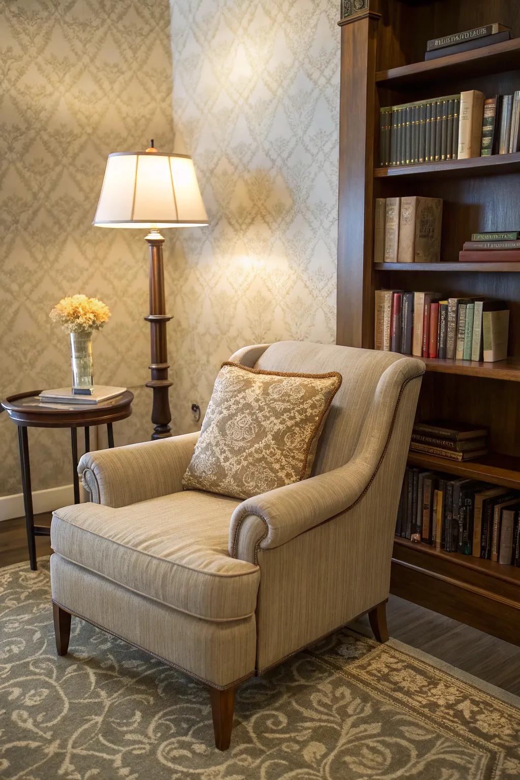 An attractive armchair nook ideal for kicking back with a book.