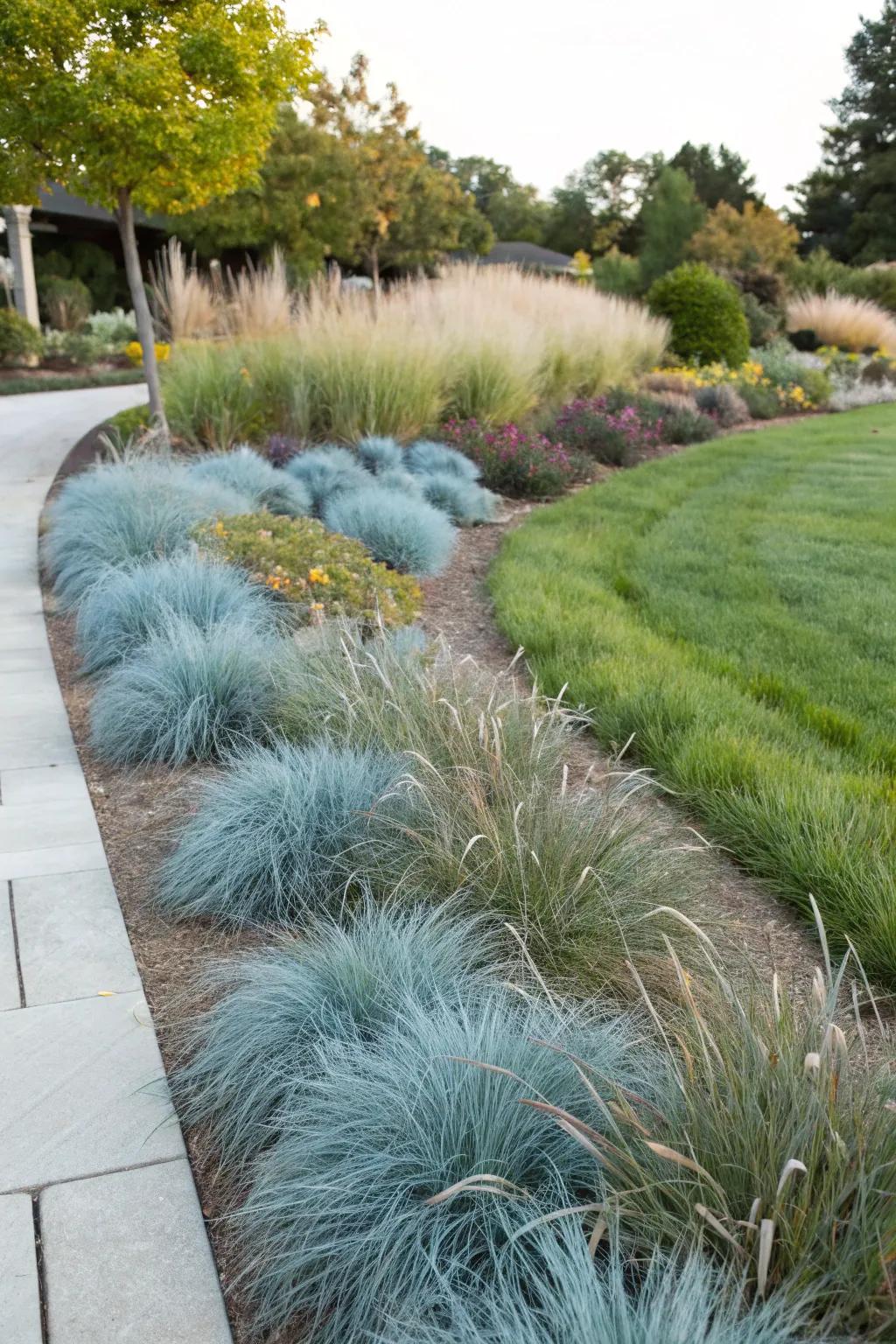 Azure Turf introduces seasonal color transformations to the garden.