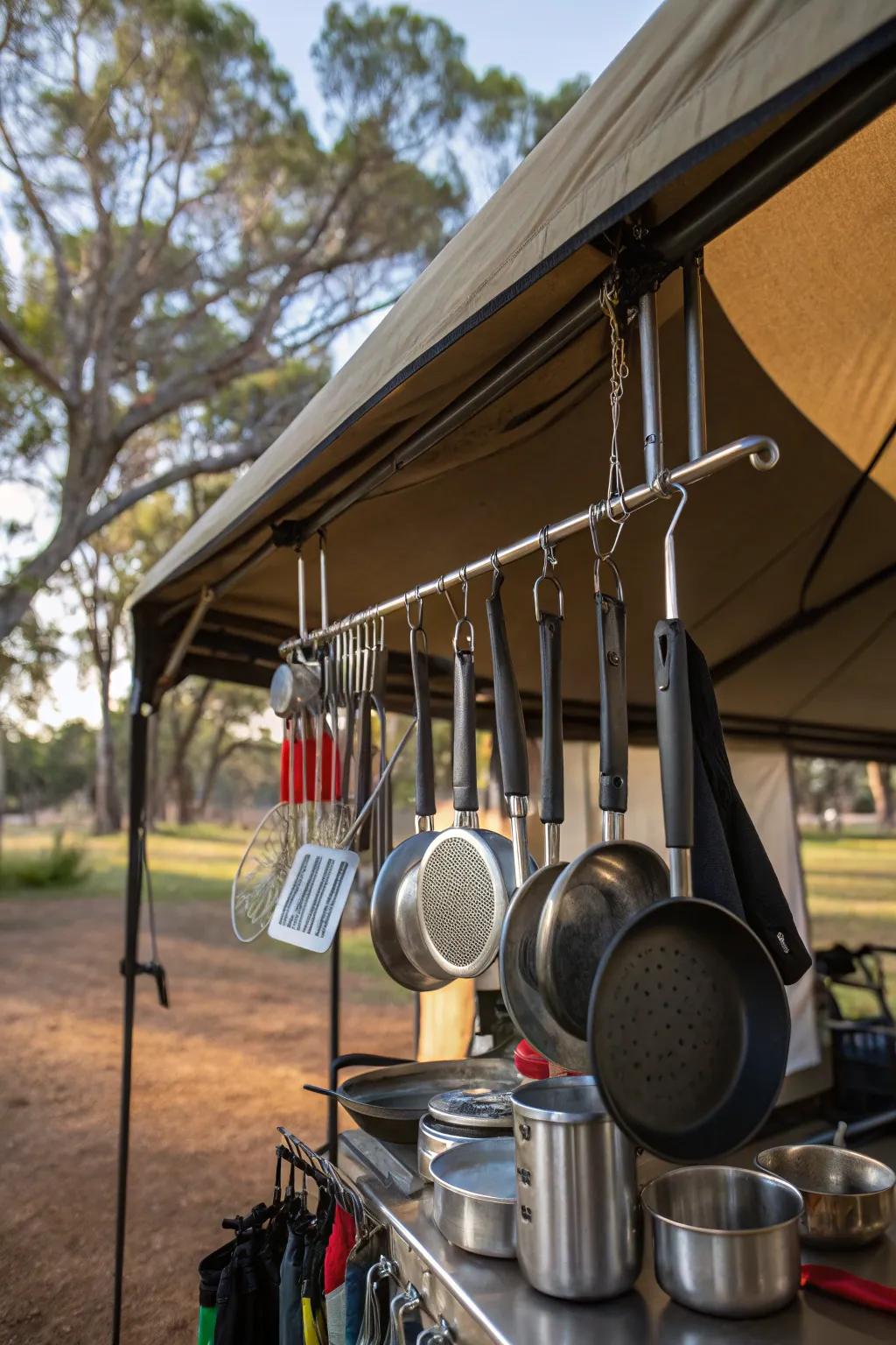Make the most of space by using clever hanging storage options.