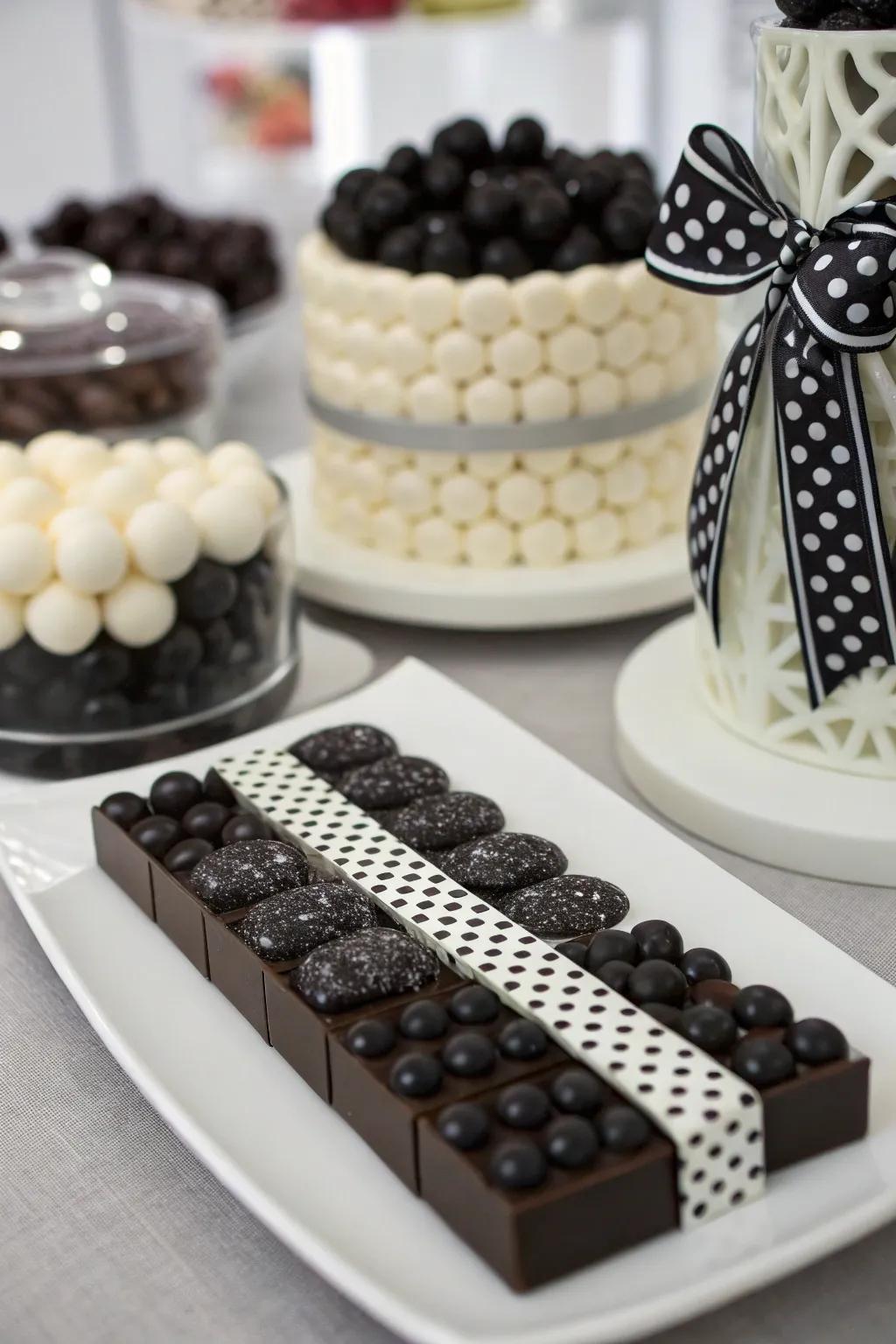 A monochrome candy bar that radiates sophistication and flair.