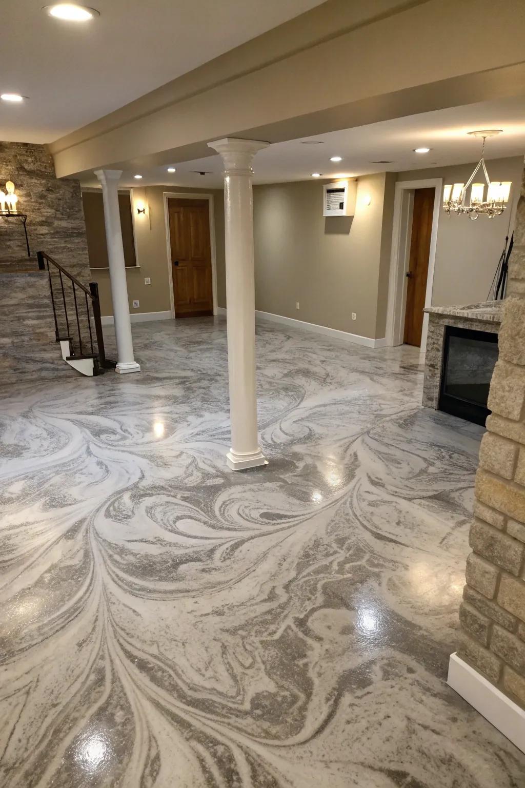 Colored concrete brings a burst of creative artistry to your basement flooring.