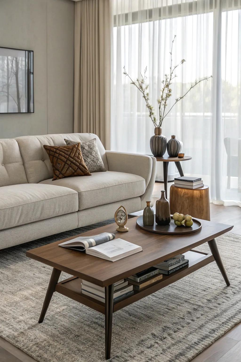 Stylish furniture with clean lines creates a chic living room.