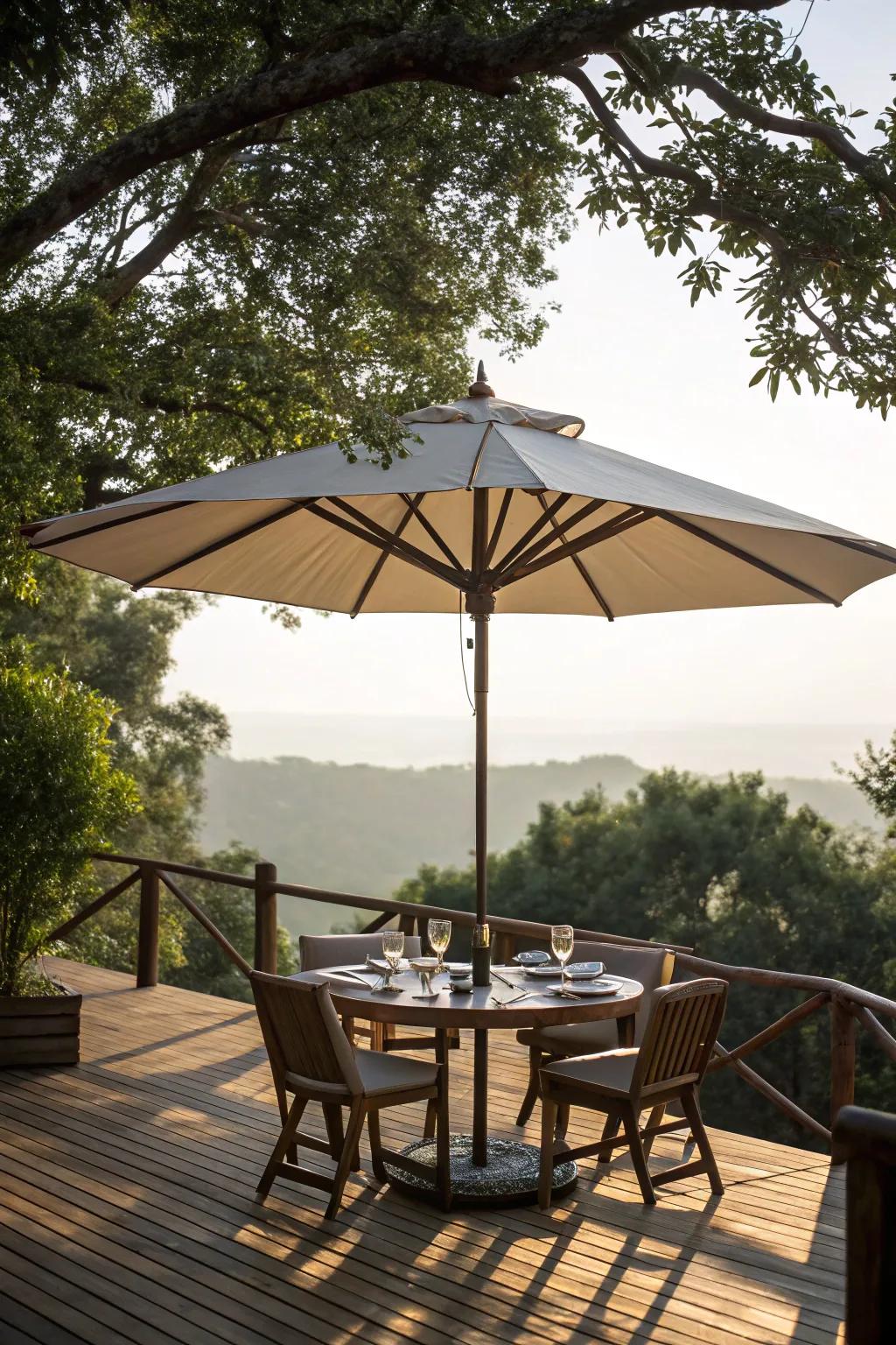 Umbrellas deliver customizable shade and remain a classic patio staple.
