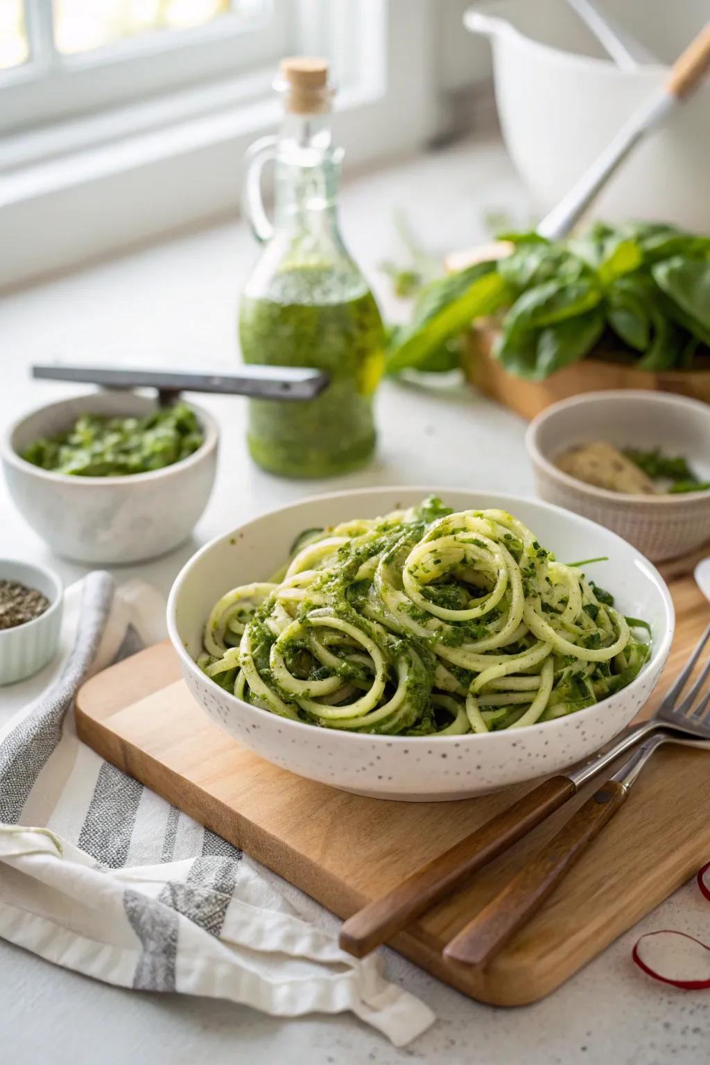 Zucchini noodles with fresh pesto, a healthy and flavorful pasta alternative.
