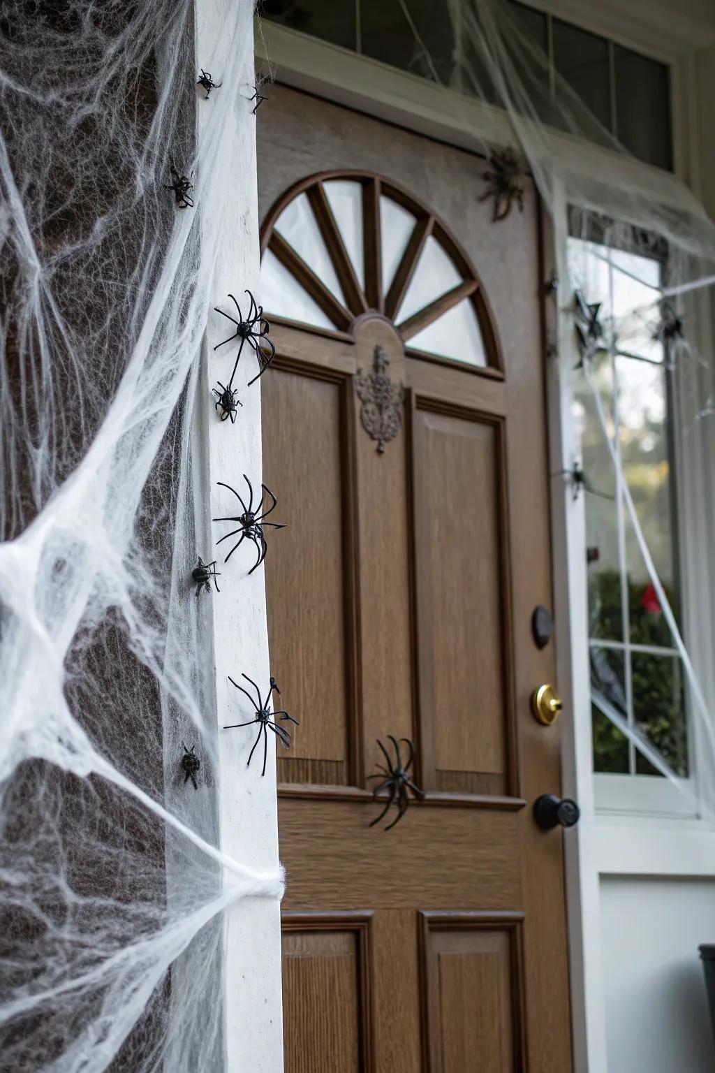 A chilling webbed entrance, ideal for Halloween frights.