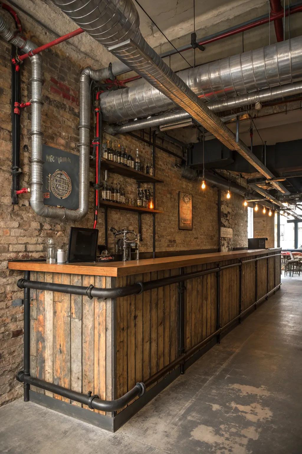 Industrial edge for a striking home bar statement.