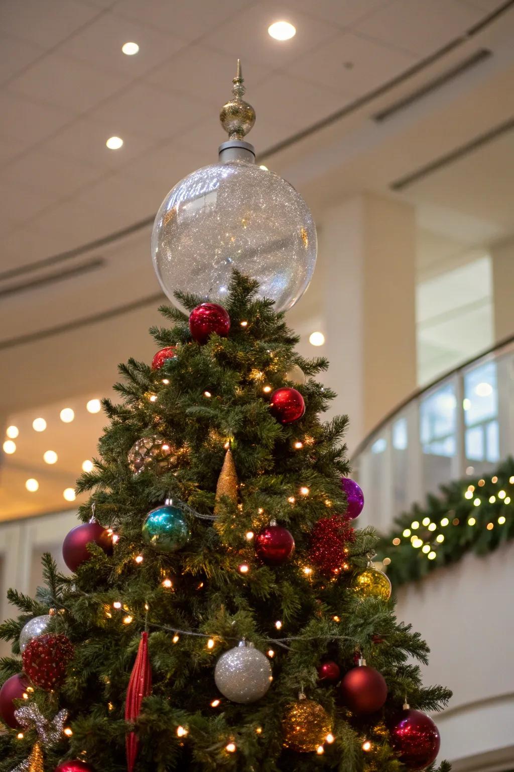 Glass ornaments add elegance with their delicate shine.