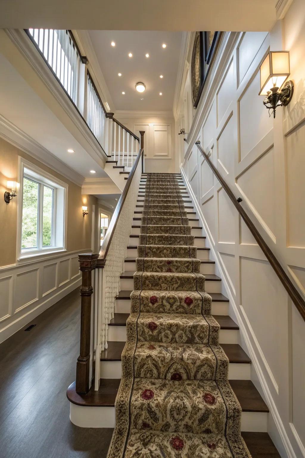 Carpet runners add comfort and style to stairways.