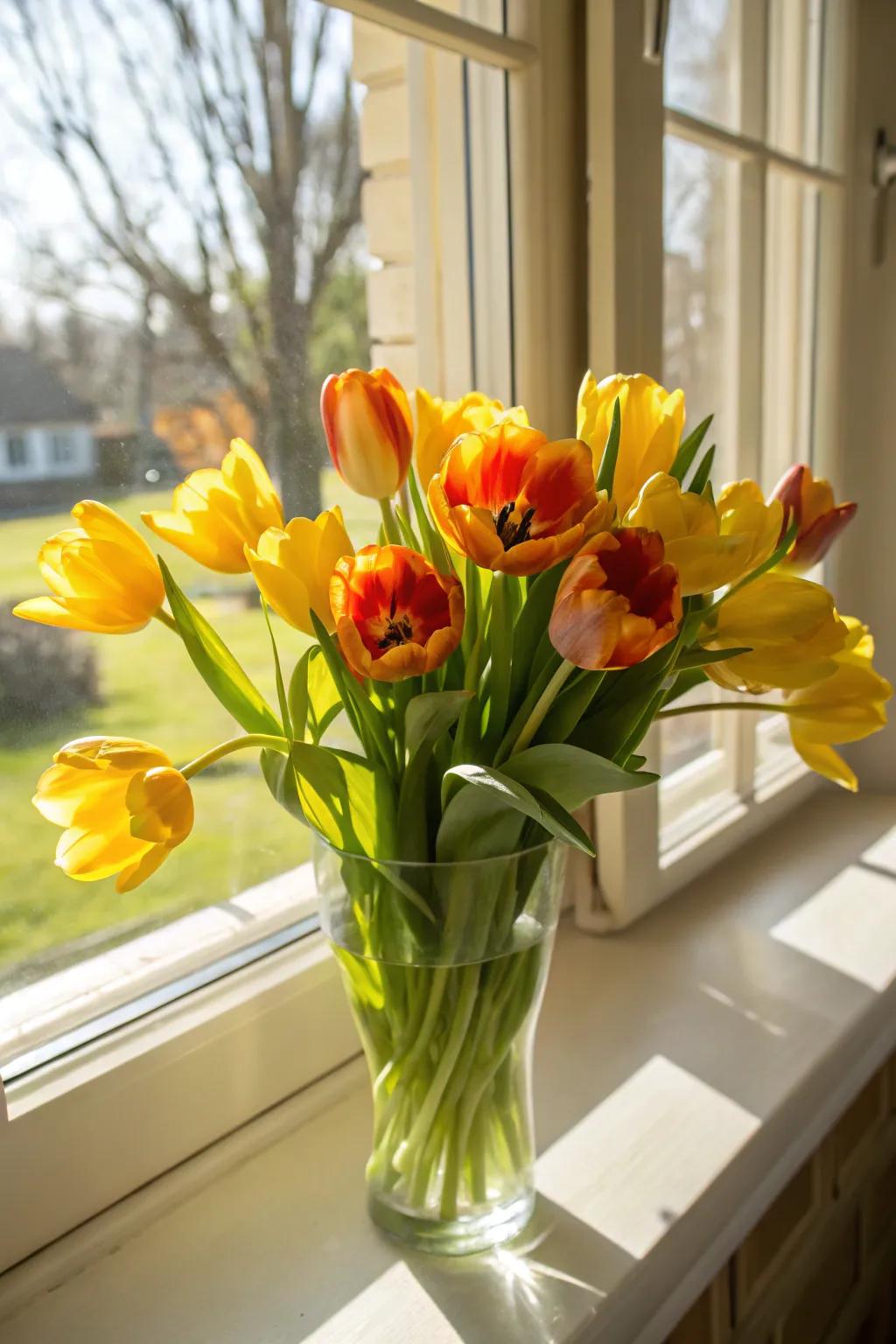 A lively tulip composition guaranteed to spark joy.