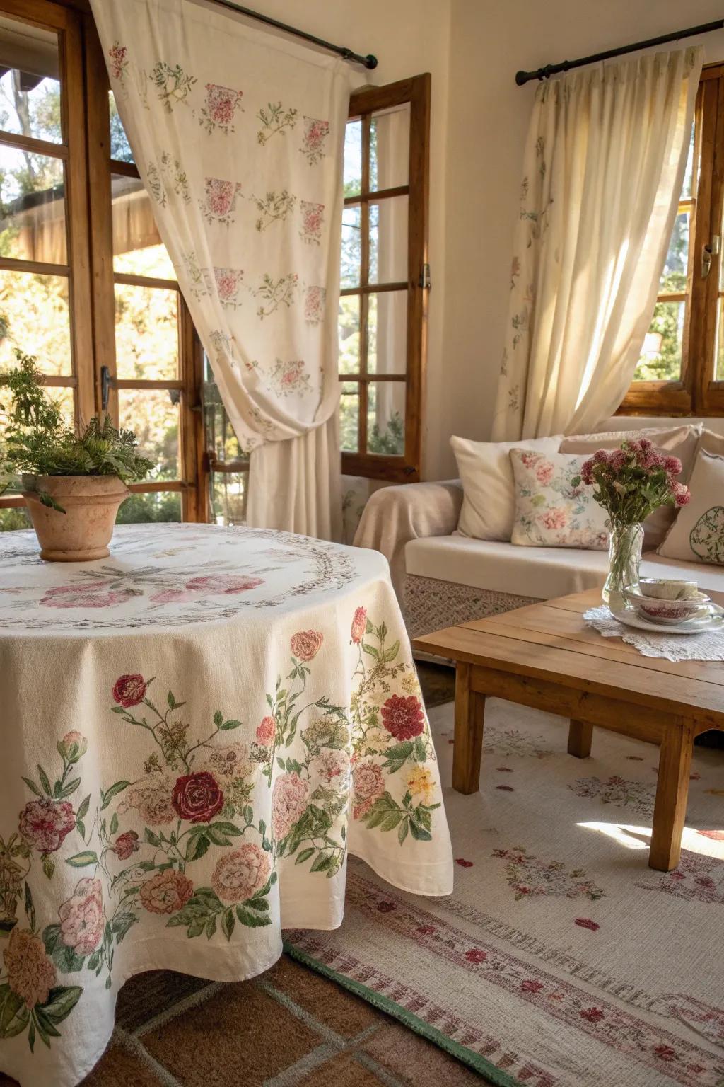 With vintage floral textiles, add charm.