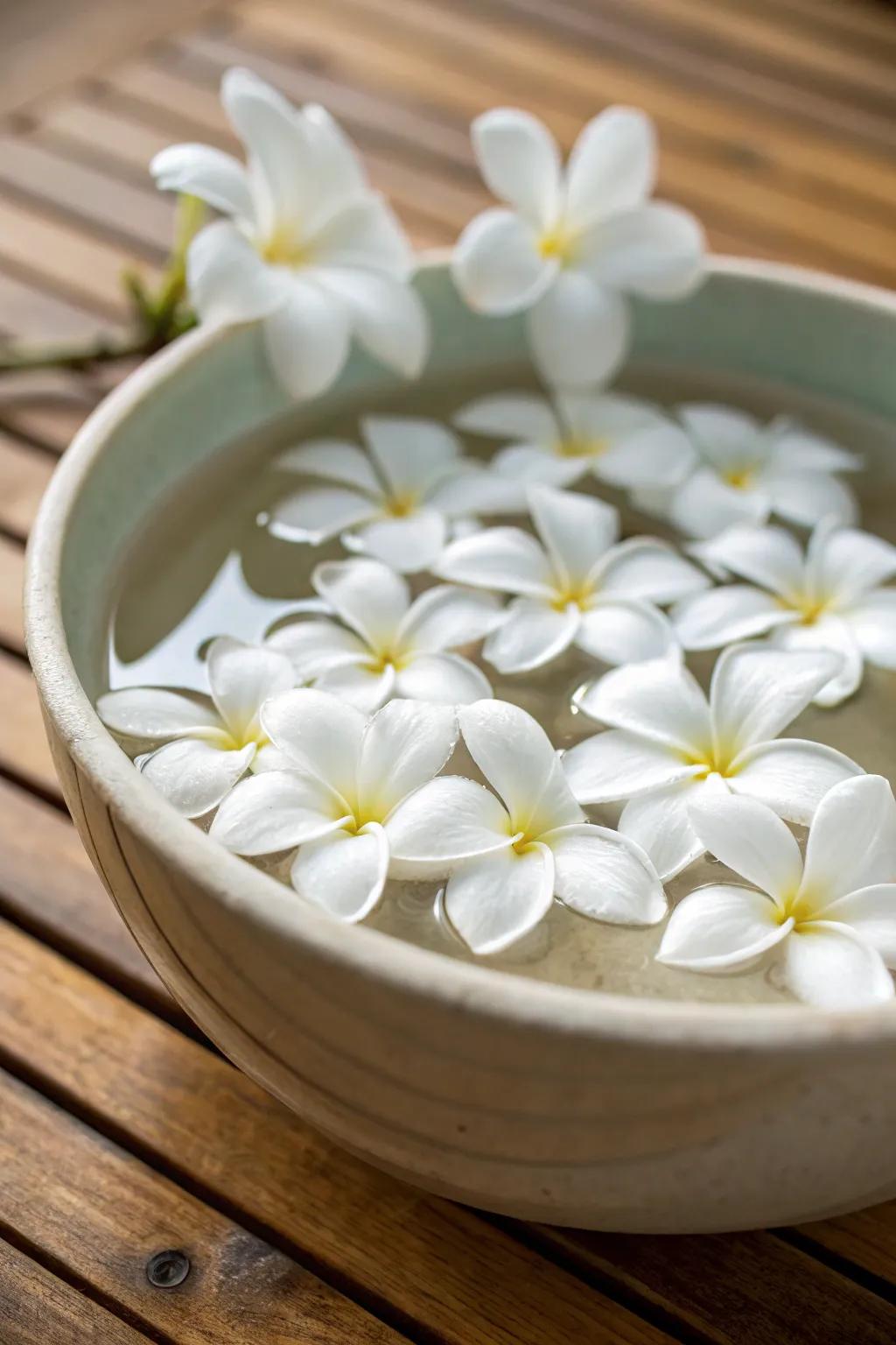 Floating white flowers creating a captivating centerpiece.
