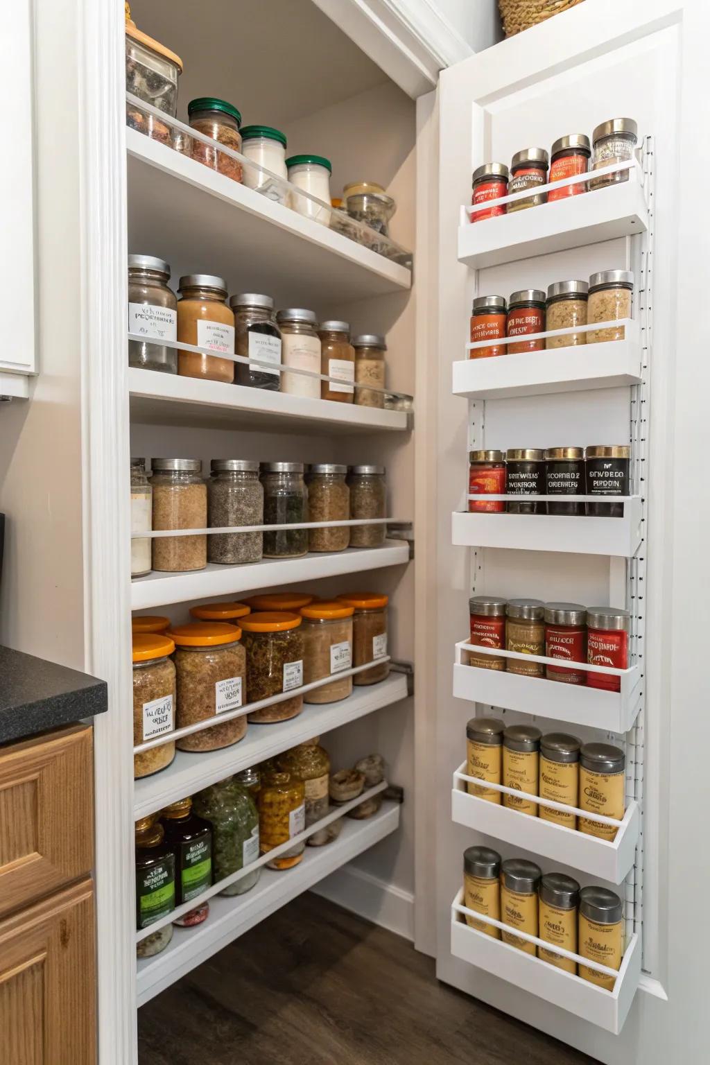 Maximizing vertical space with shelf risers can greatly increase storage capacity.