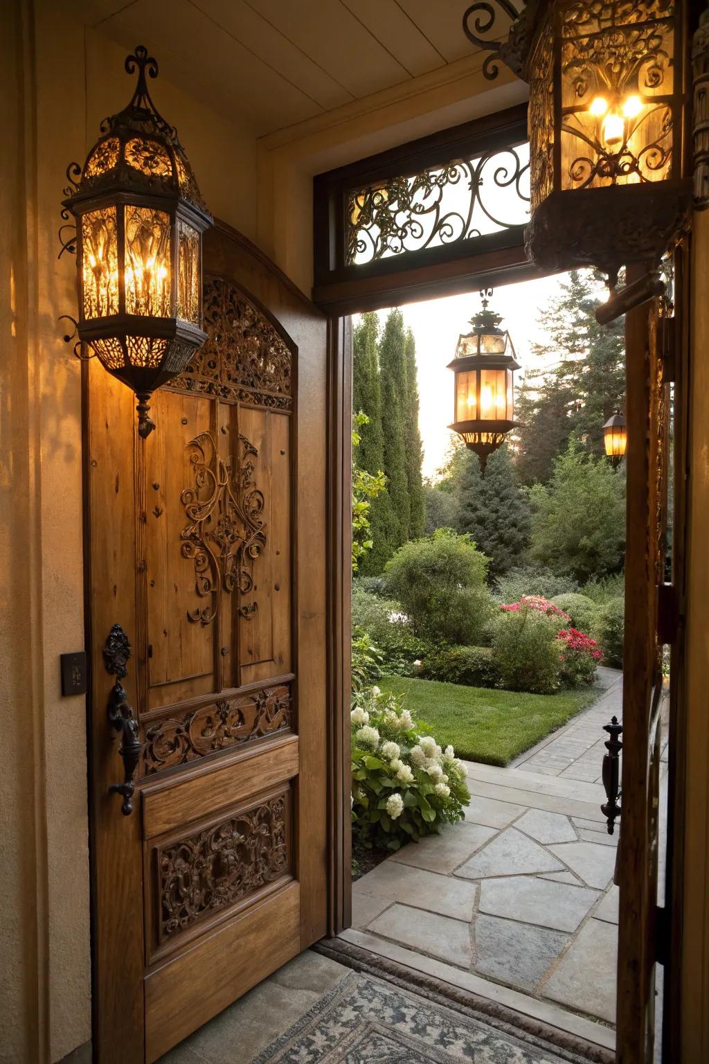 Decorative lanterns establish an inviting and cozy mood.
