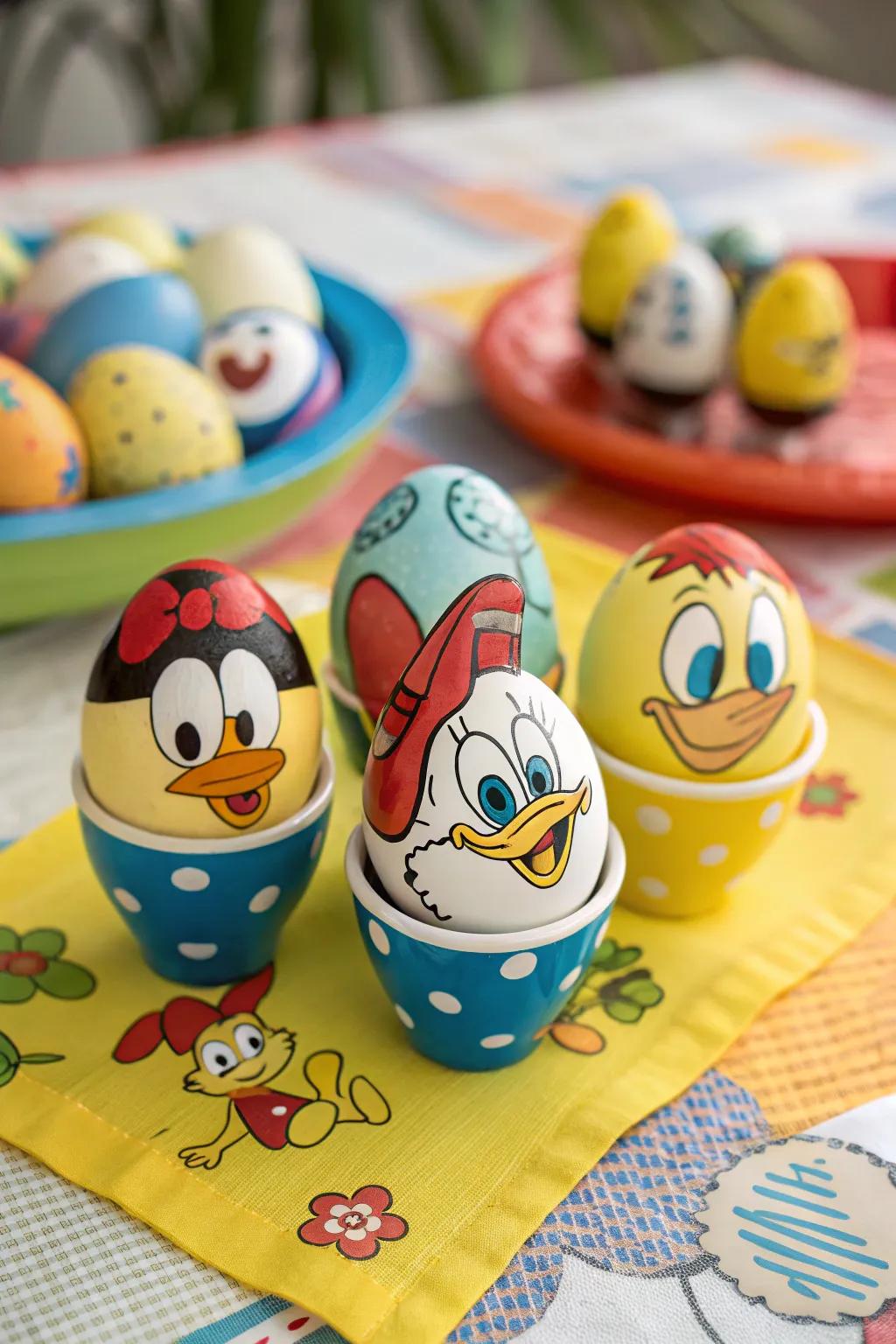 Cartoon character eggs ready for their close-up.