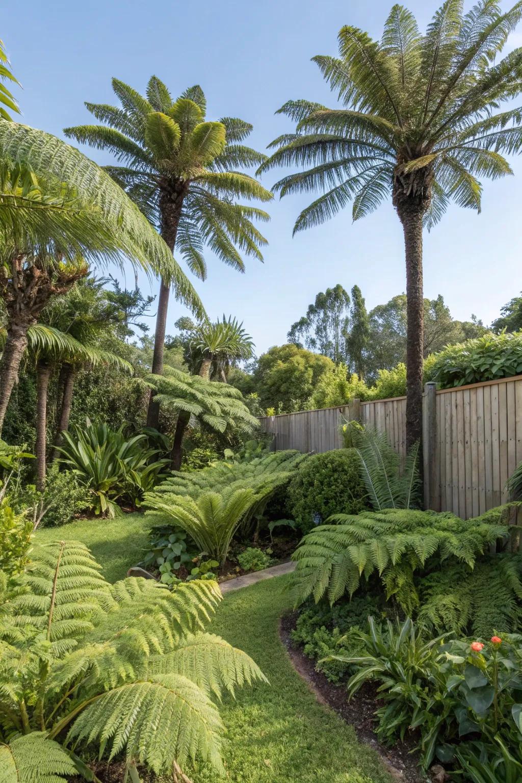 A flourishing, tropical garden haven brimming with striking, verdant plants.