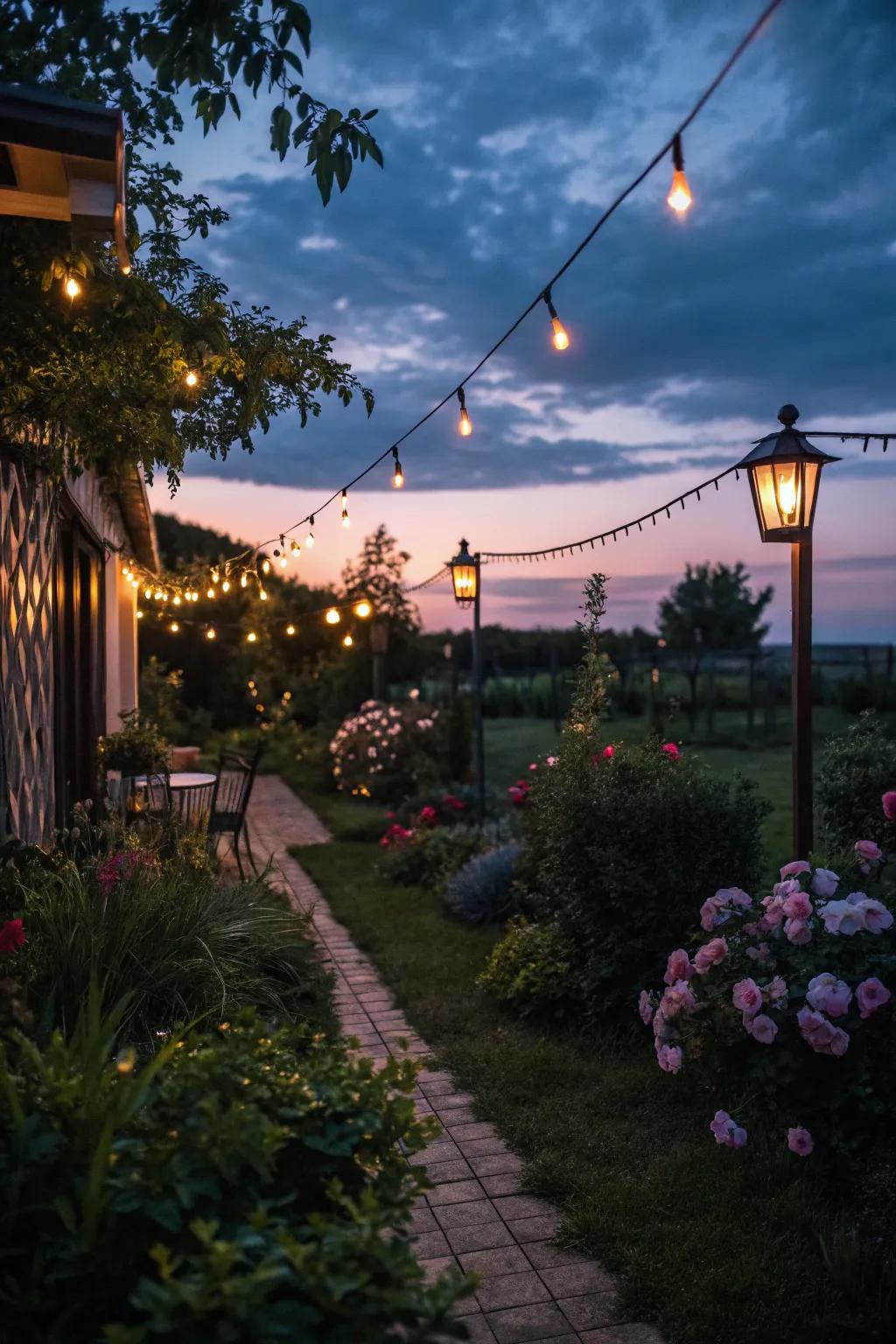 Lighting adds a magical touch to your garden at night.