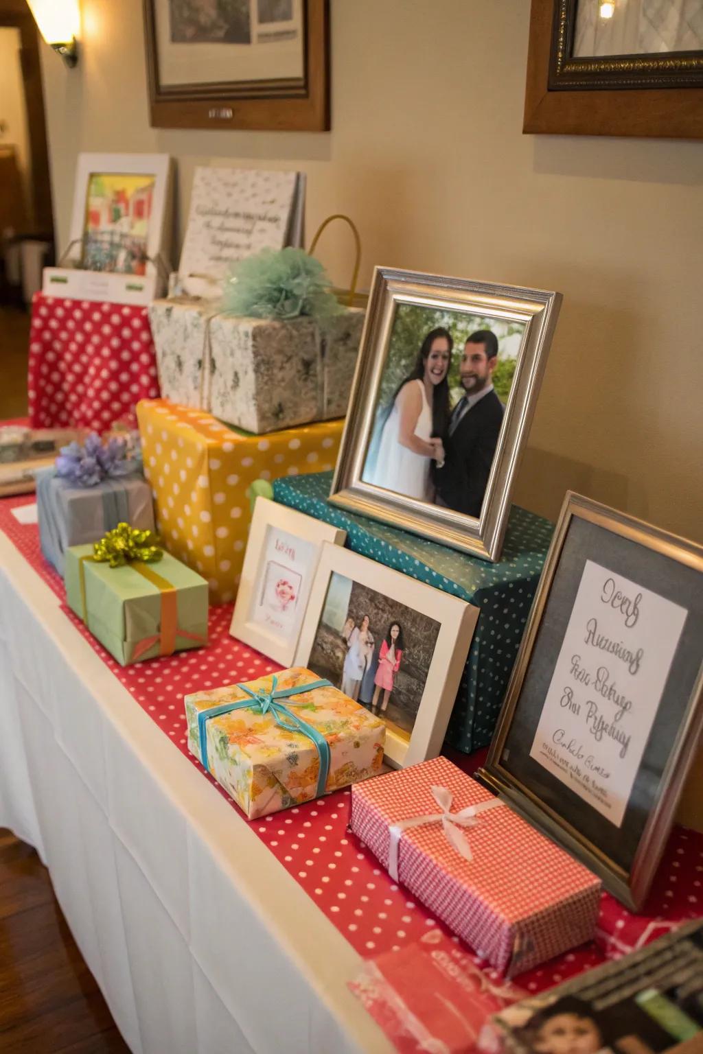 Personalize your gift table with cherished memories and mementos.