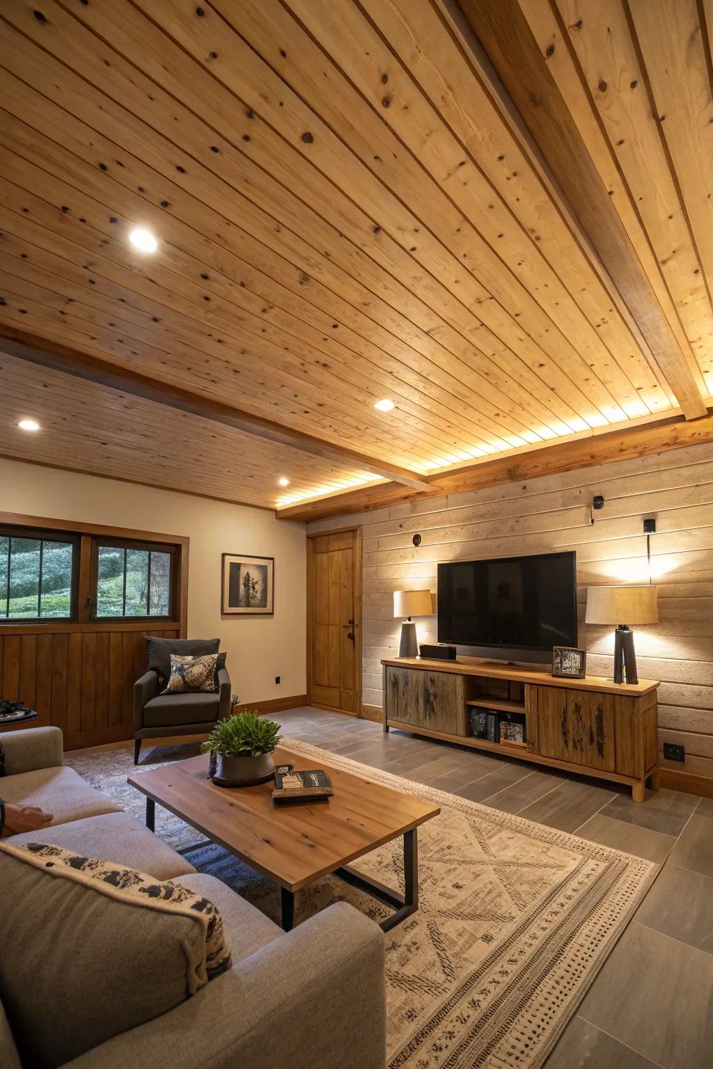 Natural wood ceilings provide warmth and texture to any interior.