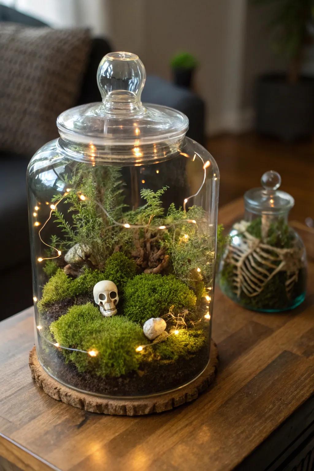 Usher a miniature haunted cosmos indoors through a spectral enclosure.
