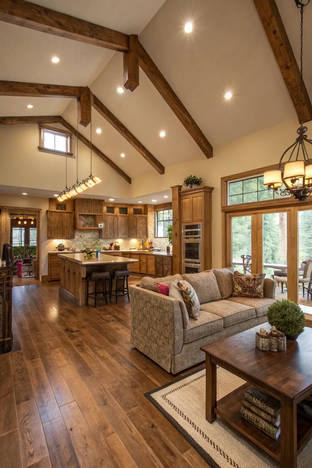 Wood elements provide warmth and texture to the area.
