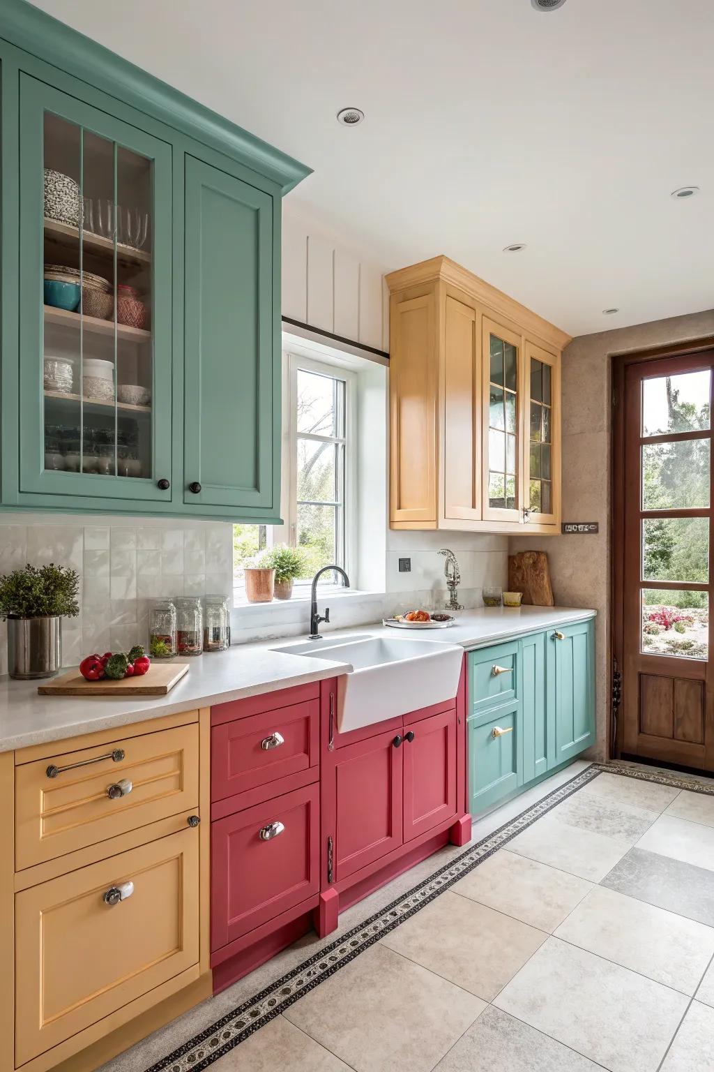 You can design a dynamic and personalized kitchen by combining cabinet types.
