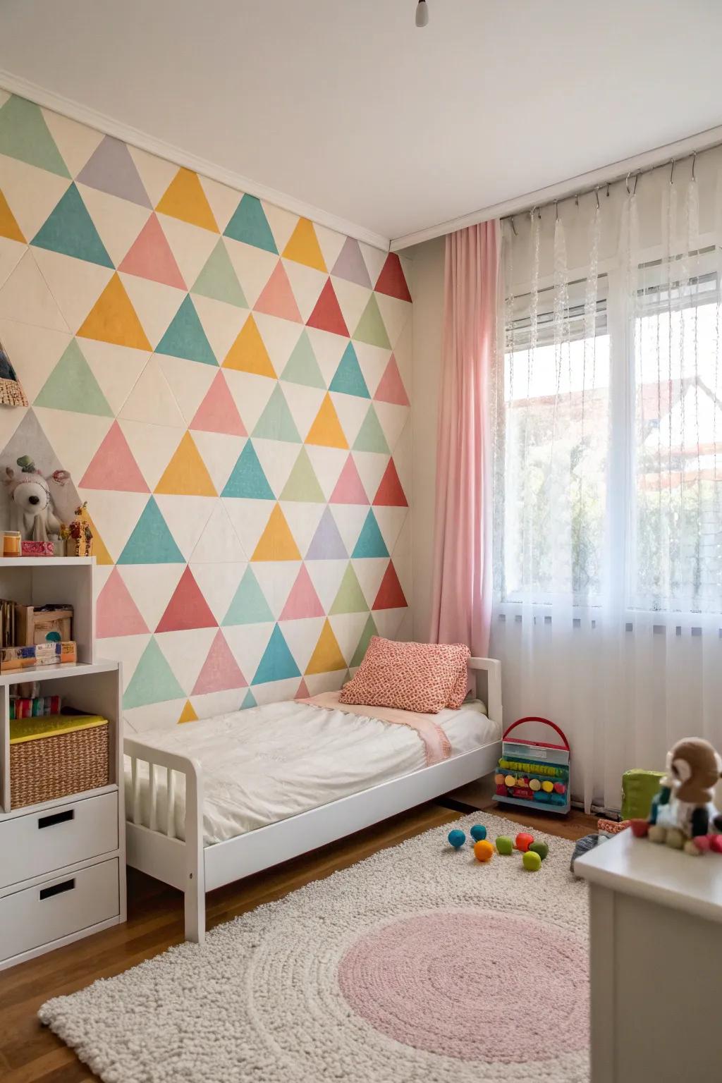 A playful geometric pattern wall that sparks creativity.
