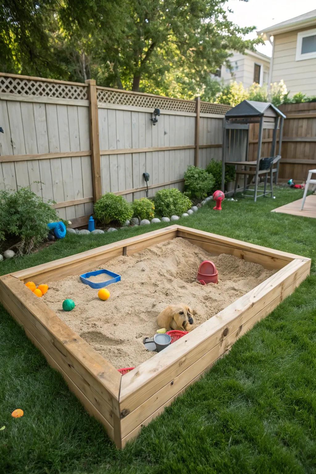 A special sandbox enabling canines to indulge their innate digging inclination.