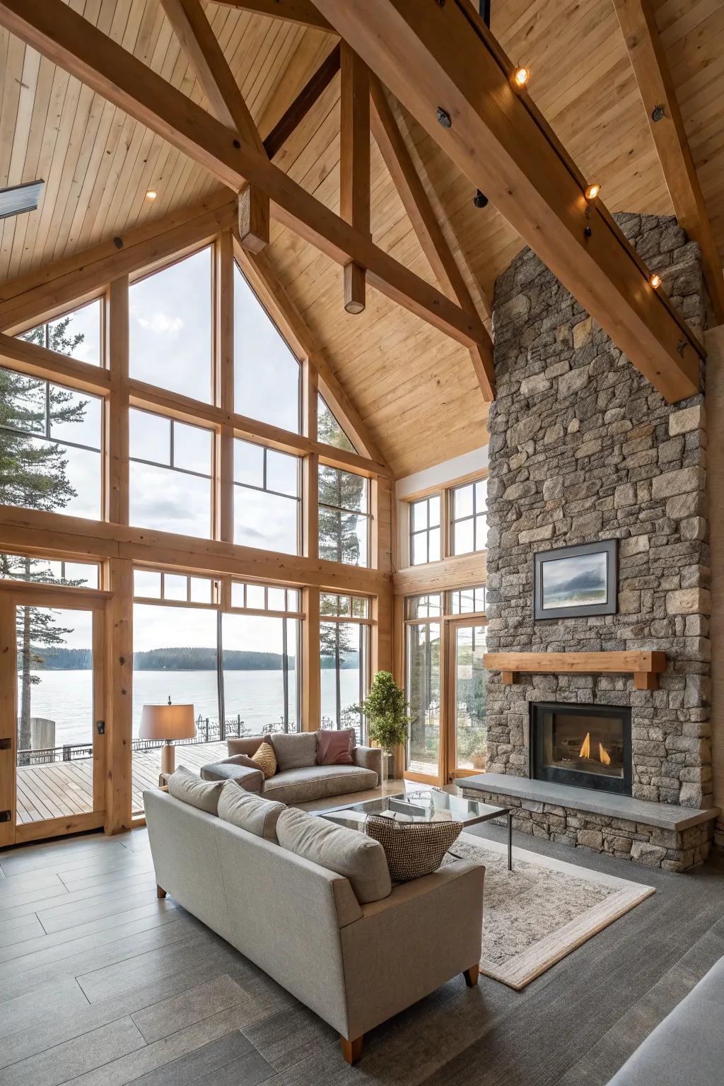 Natural materials add warmth and texture to your modern lake house.