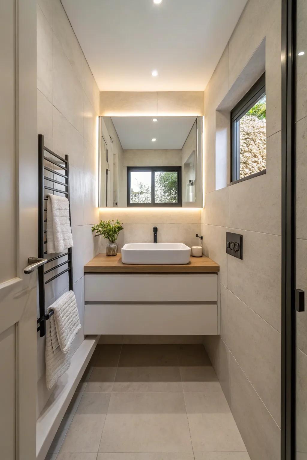 Floating vanities blend elegance with practical space-saving design in small bathrooms.