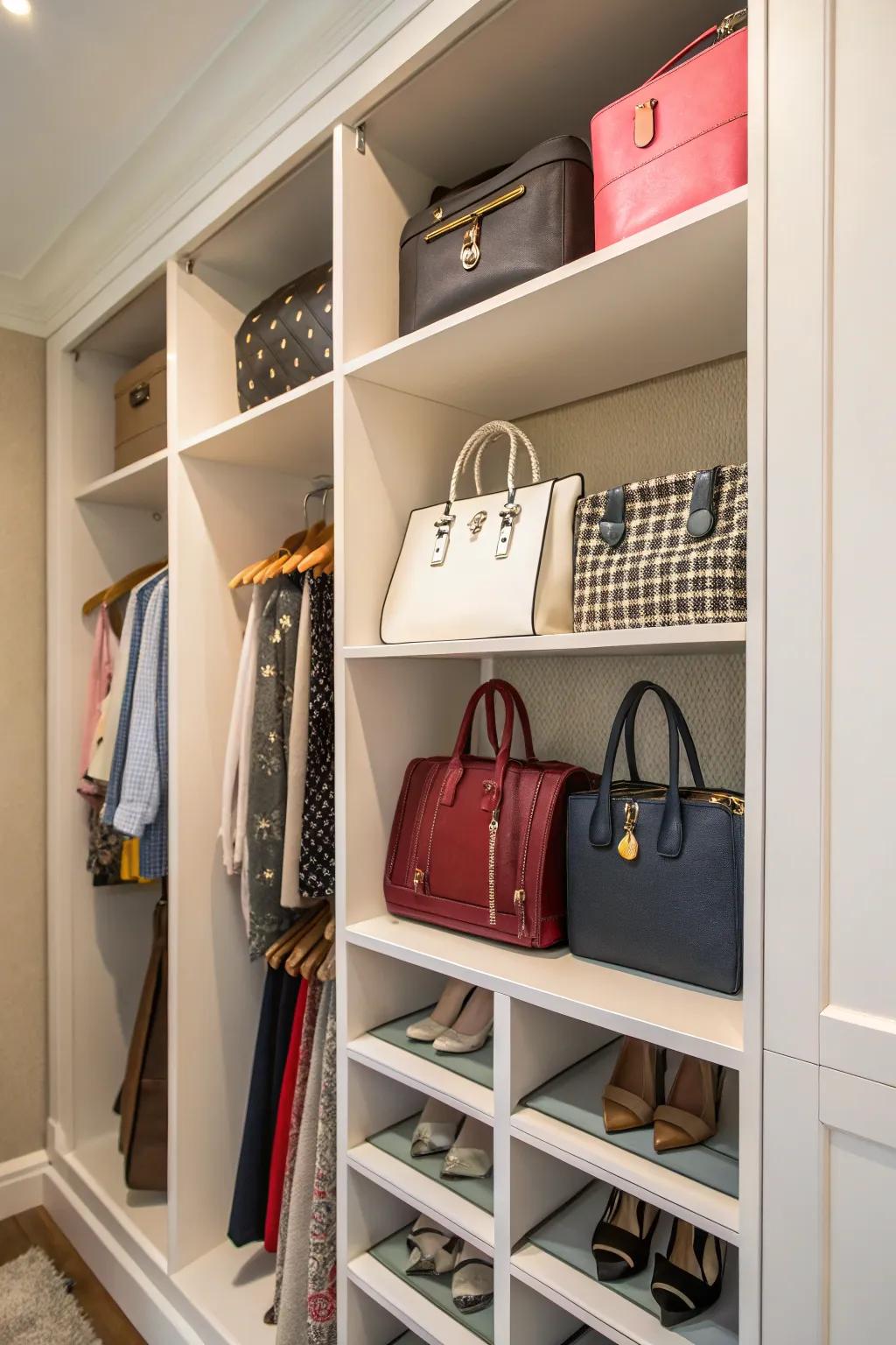 Cubbies provide individual homes for each purse, ensuring they stay in perfect condition.