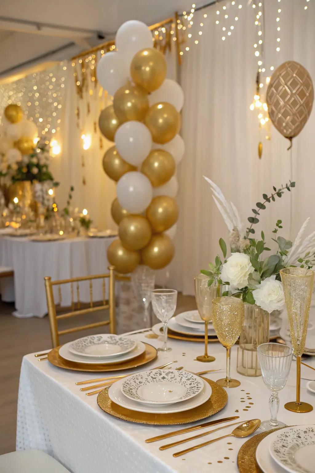 A gold and ivory theme introduces a touch of class to any festivity.