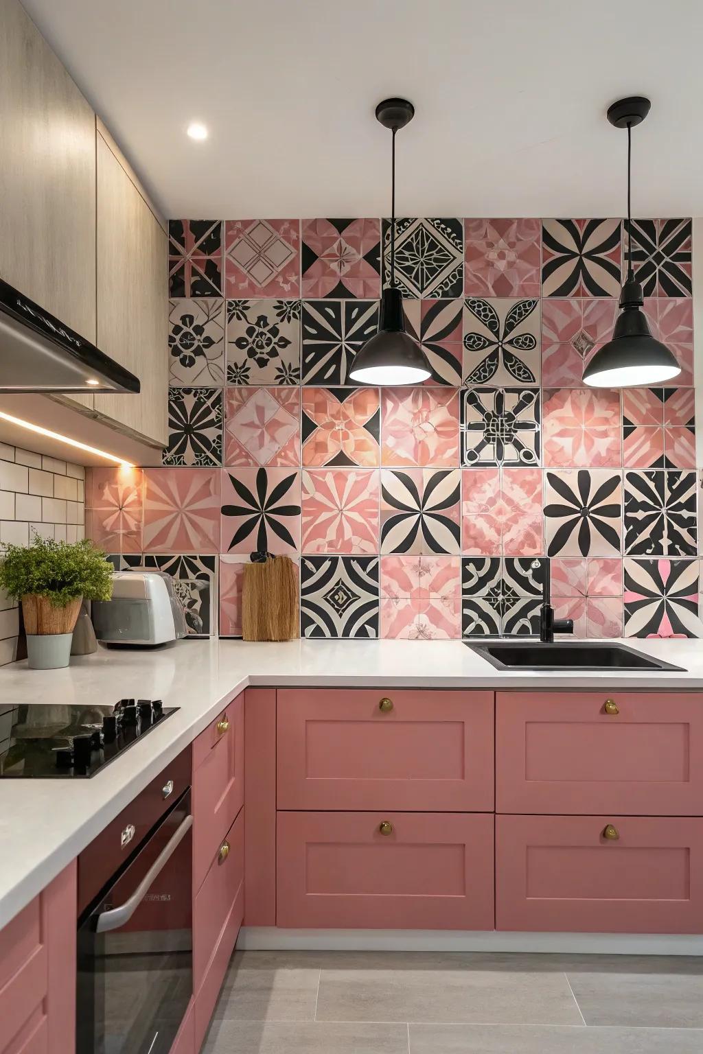 A geometric backsplash adds a creative touch to your kitchen walls.