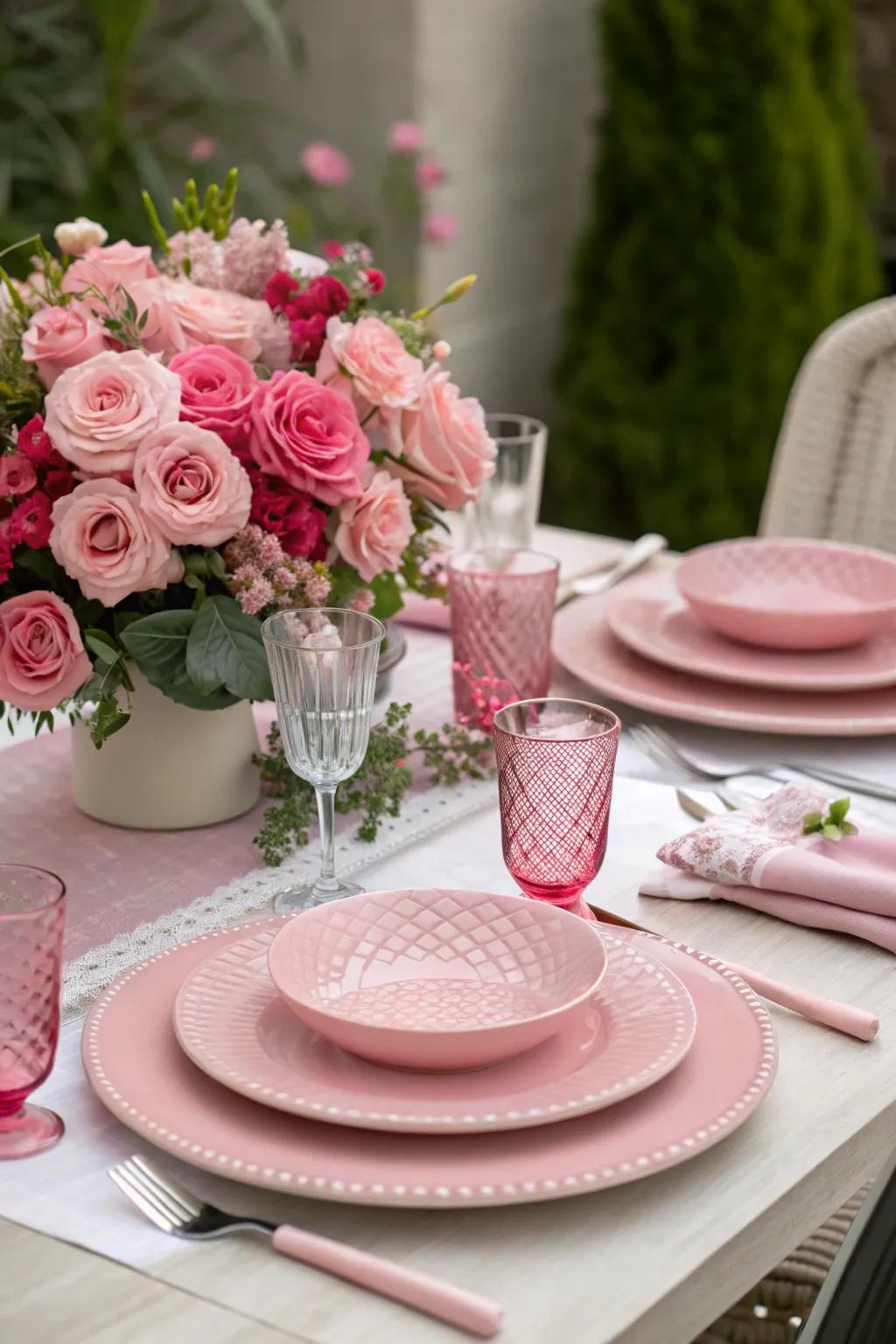 A rosy table arrangement ideal for festive feasts.