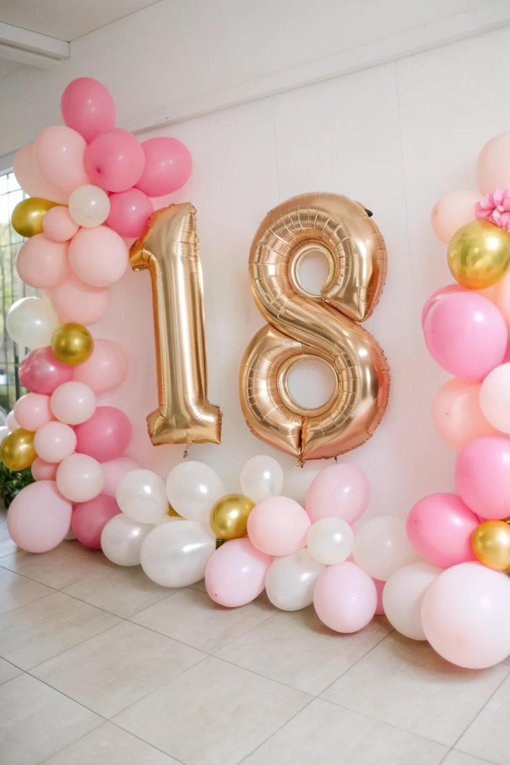 Balloon numbers and words personalize your preppy party.