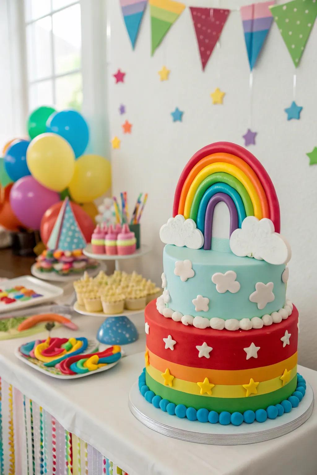 Fluffy shapes and stars give a dreamy sensation to this spectrum confection.