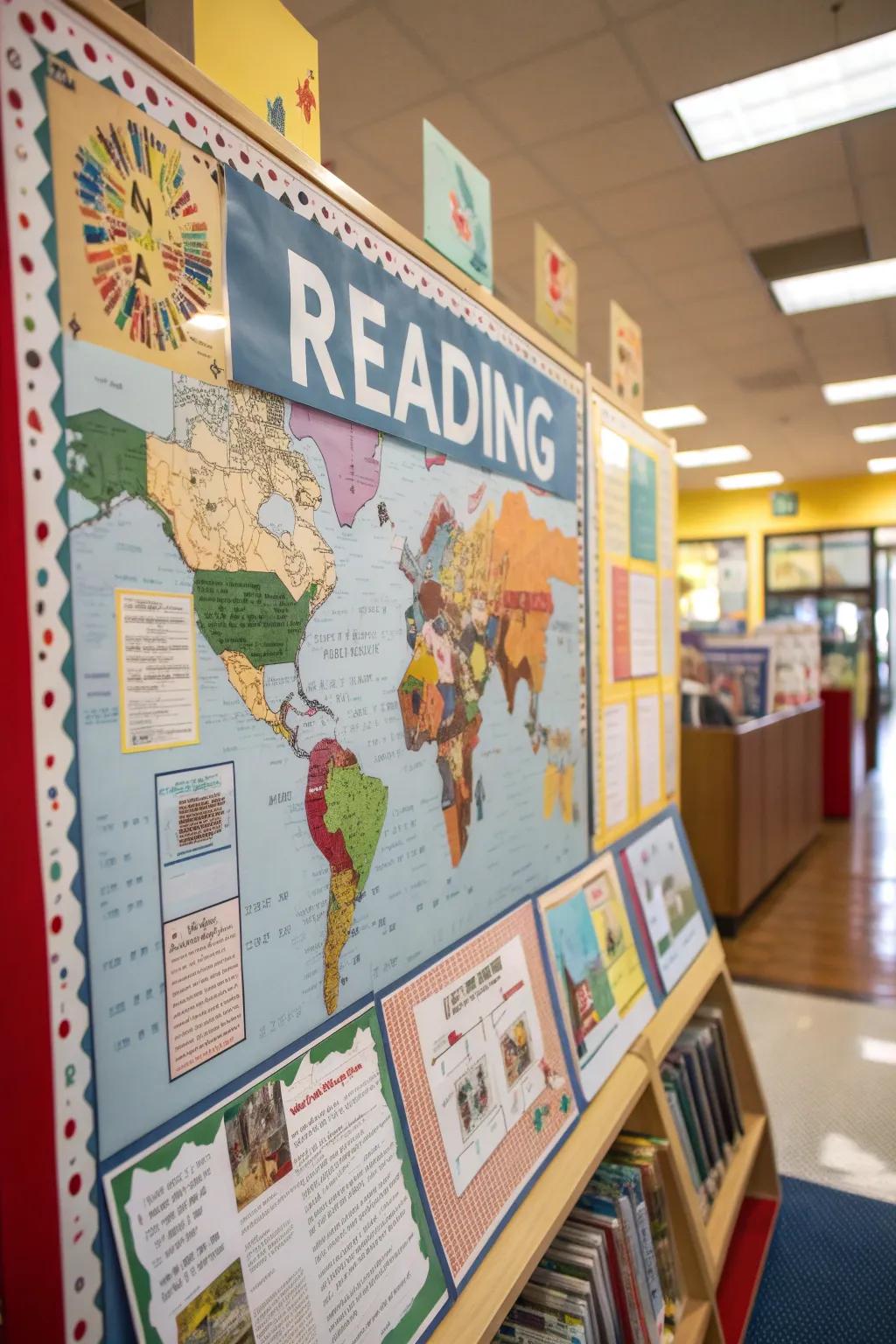 Maps and directional signs invite readers on a literary journey through diverse book genres.