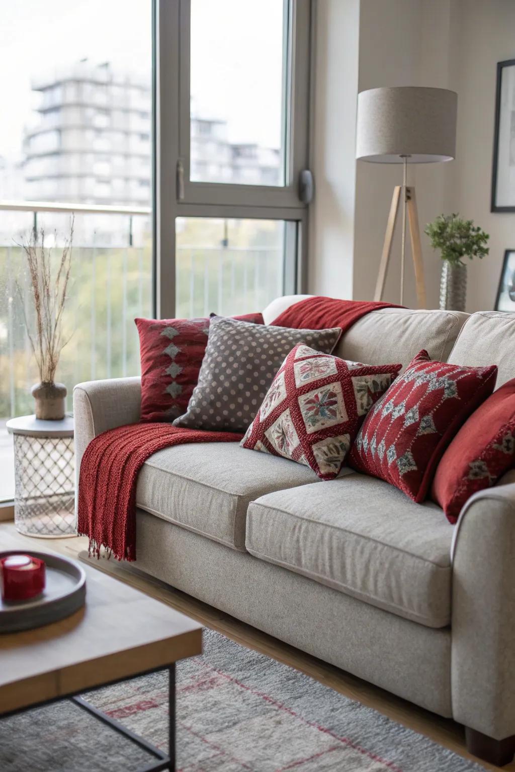 A curated collection of cushions serves as an easy yet impactful method for integrating color.