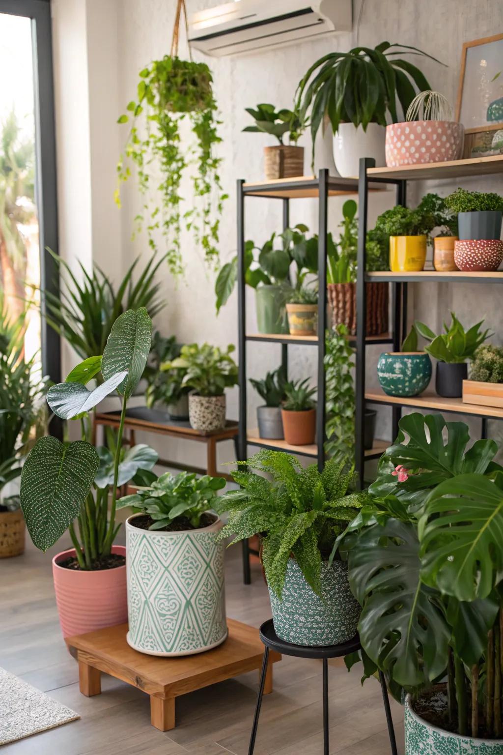 Indoor plants breathe life into this room's decor.