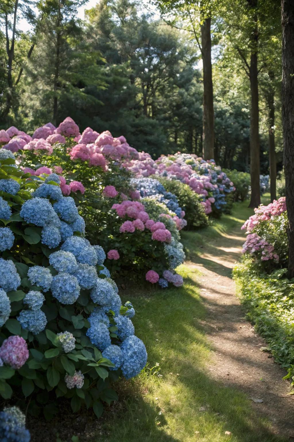 Hydrangeas bringing classic elegance to the shade.