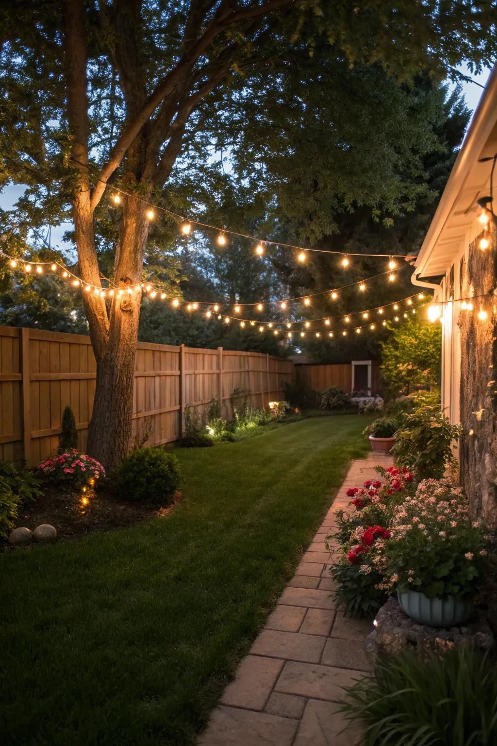 Mood lighting turns your side yard into a nighttime retreat.