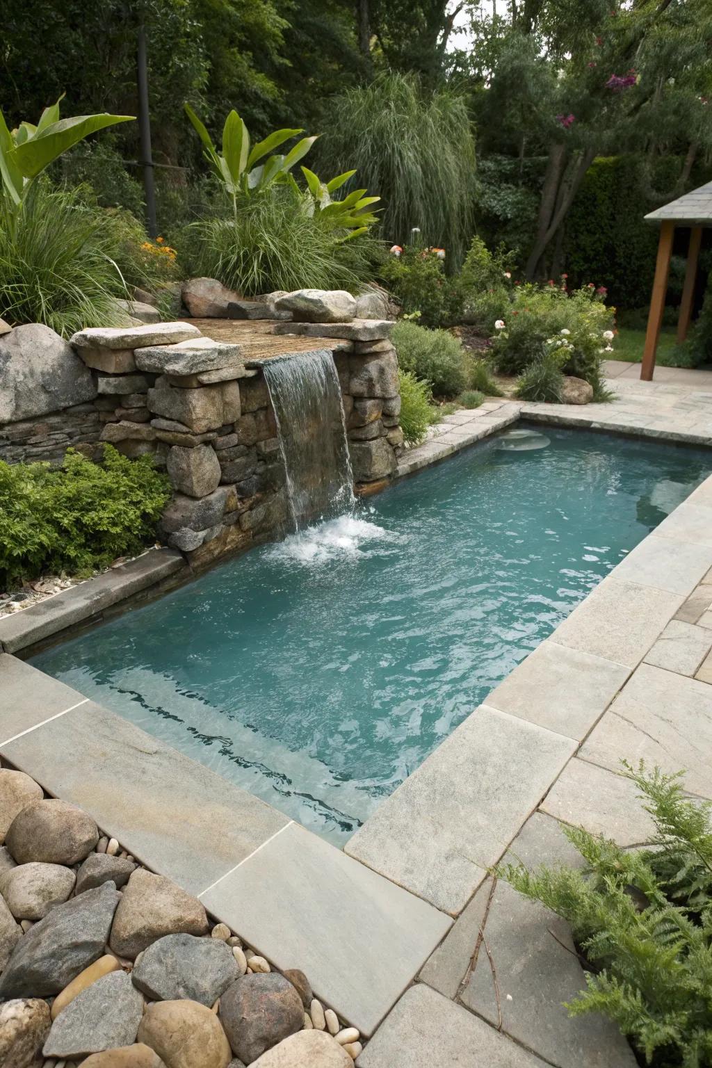 A compact cascade element enhances calm and sophistication.