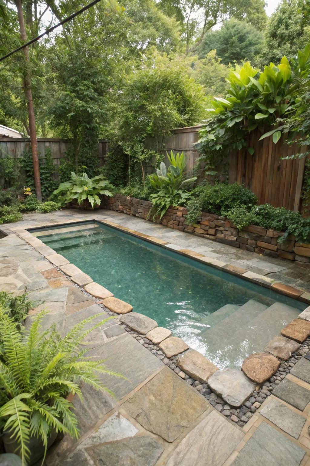 Natural stone surround enhancing the pool's natural aesthetics.