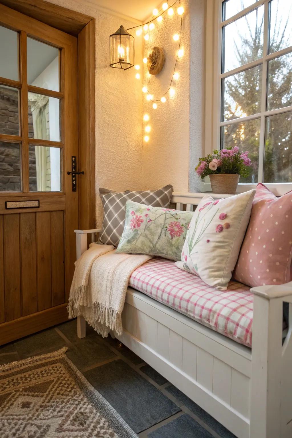 A bench introduces a functional and stylish place to sit in smaller landing spaces.