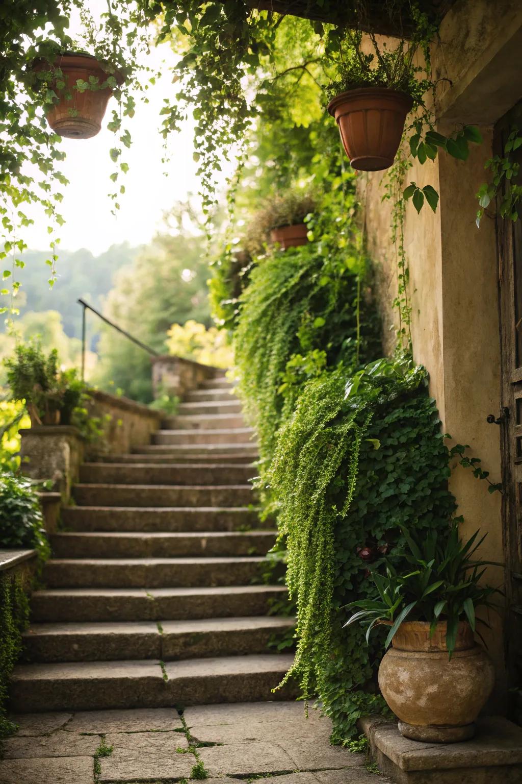 Enliven your staircase with the freshness of greenery.